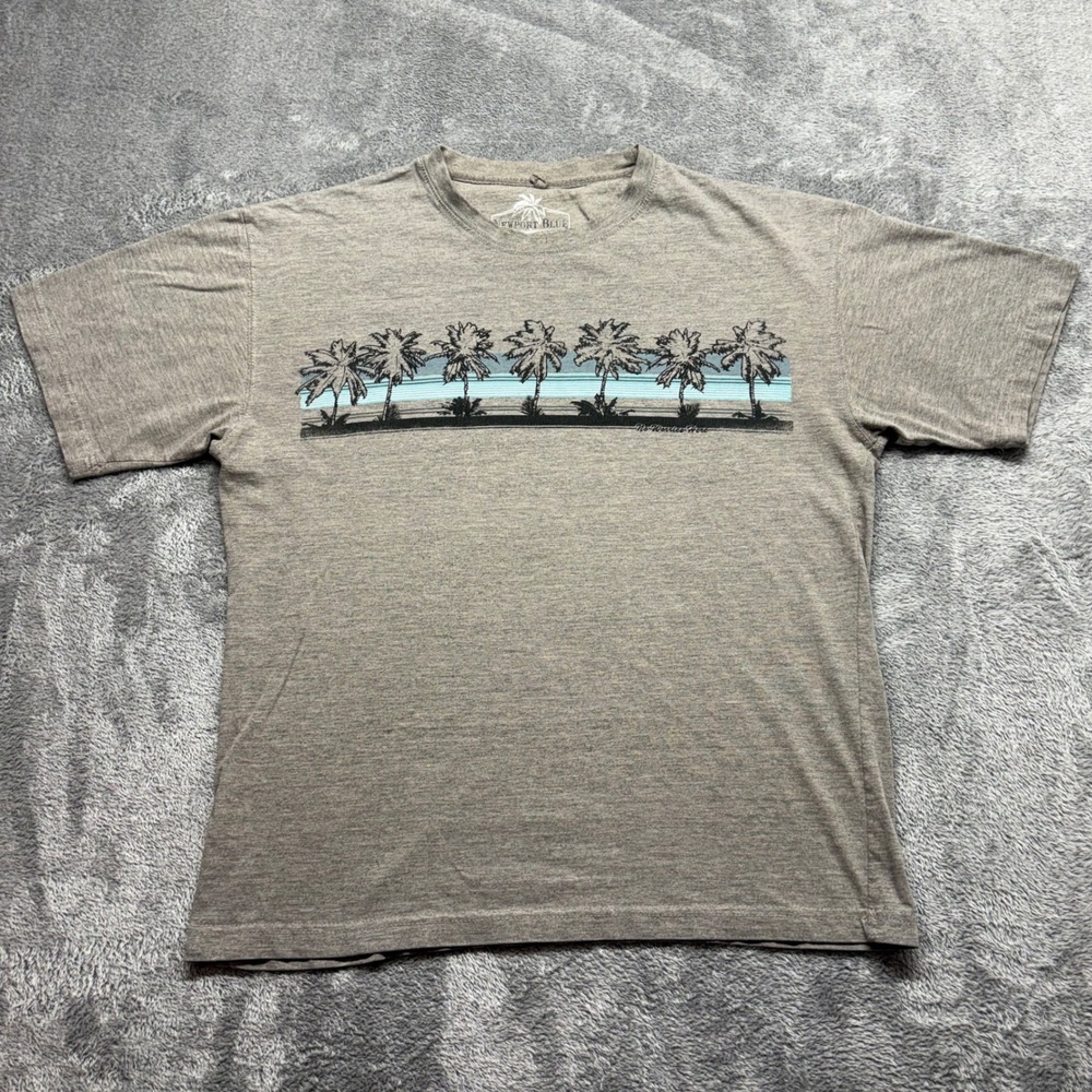Newport Blue T-Shirt Men Large Gray Excellent Palm Tree Graphic Short Sleeve Tee